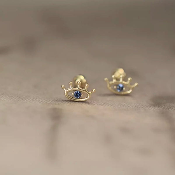 Piercing d’oreille GLAZ or jaune et cristal bleu