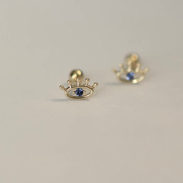 Piercing d’oreille GLAZ or jaune et cristal bleu