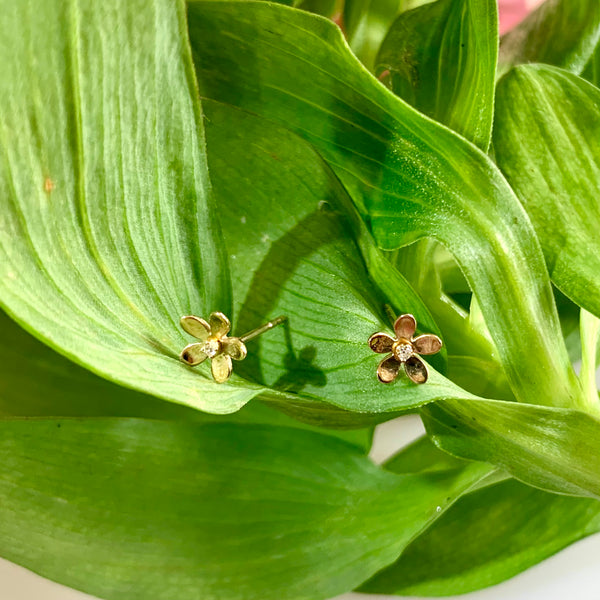 Earrings ROMASHKA yellow gold and white crystals