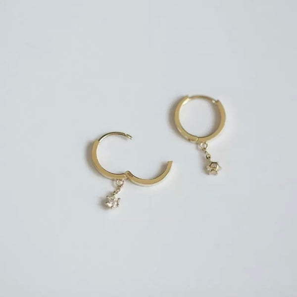 Earrings hoops LINE yellow gold and white crystals